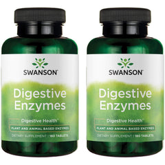 Swanson Digestive Enzymes 180 Tabs bottle supports digestion of carbohydrates, proteins, and fats