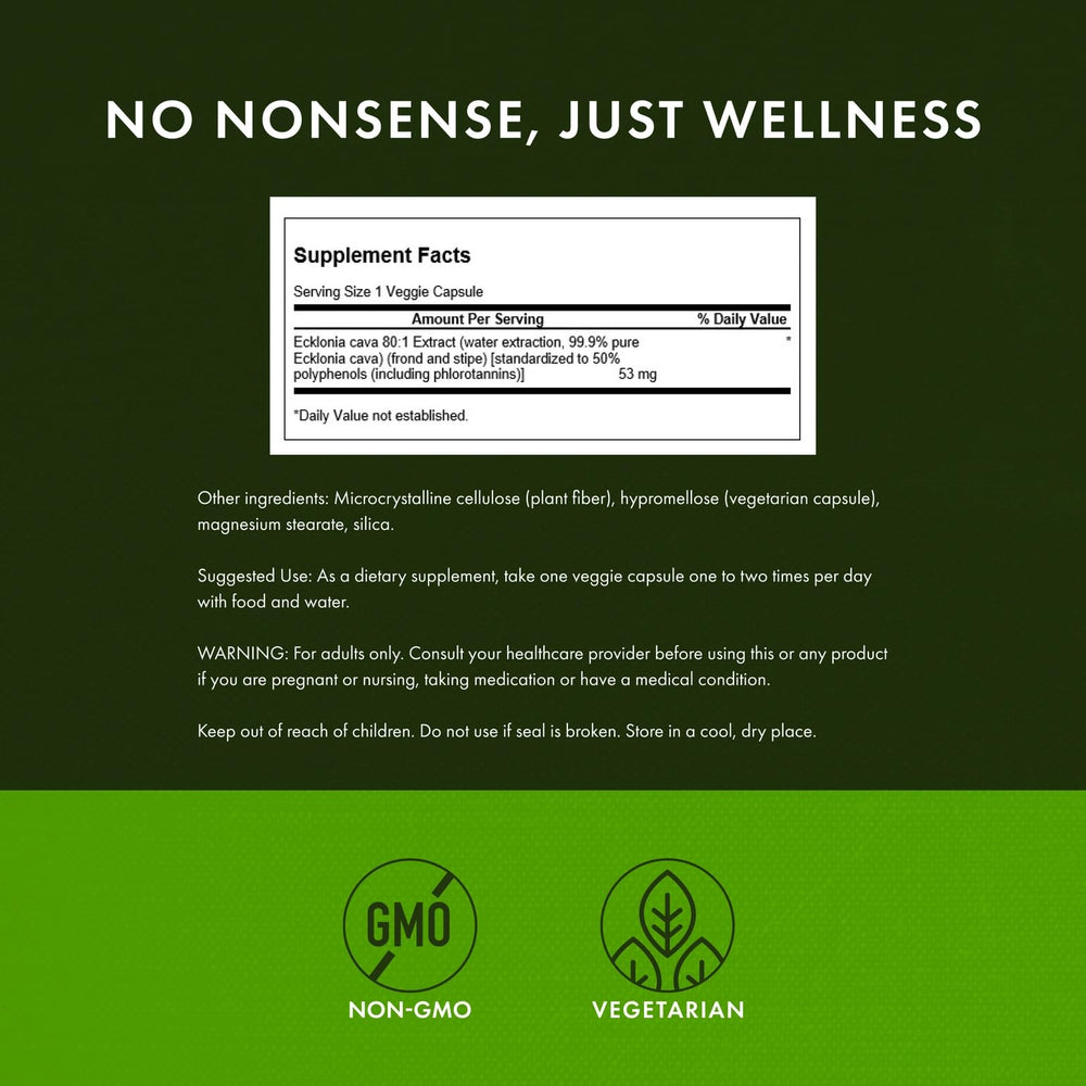 Swanson Ecklonia Cava Extract capsules closeup showcases easy-to-swallow form.