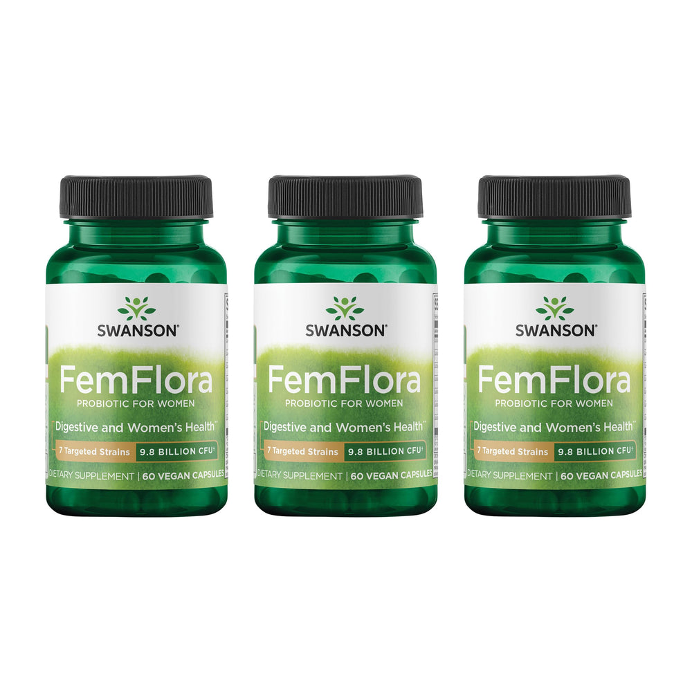 Swanson FemFlora bottle on shelf for daily feminine probiotic use