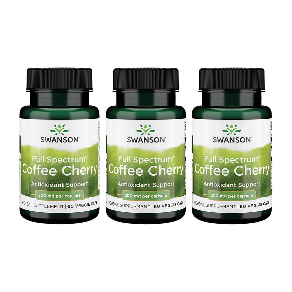 Swanson Full Spectrum Coffee Cherry bottle highlighting antioxidant support for daily use.