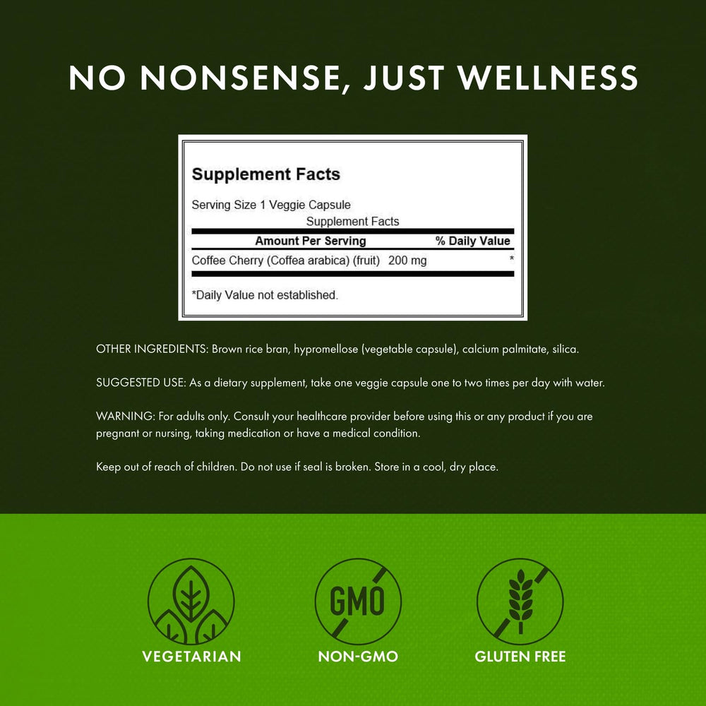 Swanson Full Spectrum Coffee Cherry label with gluten-free and non-GMO cues.