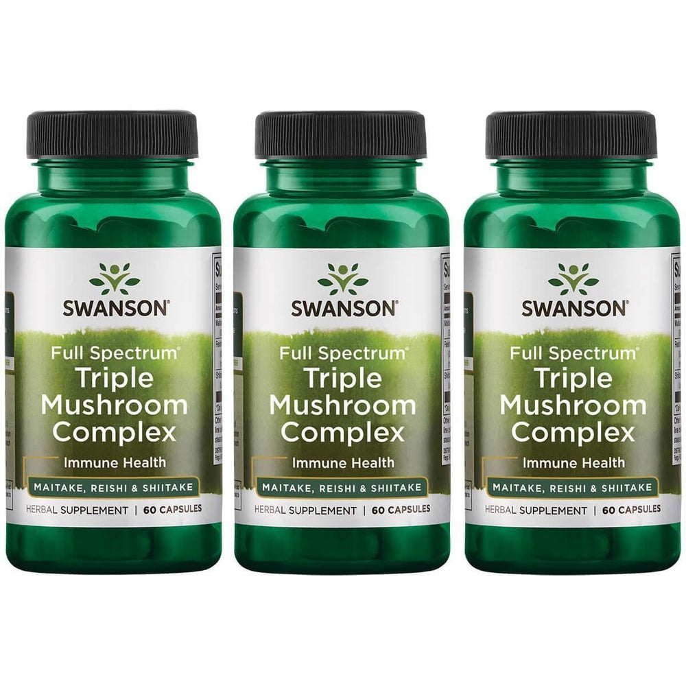 Swanson Full Spectrum Triple Mushroom Complex bottle with capsules for immune support and daily energy