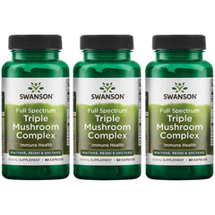 Swanson Full Spectrum Triple Mushroom Complex bottle with capsules for immune support and daily energy