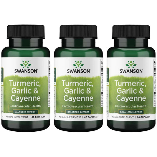 Swanson full-spectrum turmeric garlic cayenne bottle showing convenient capsules