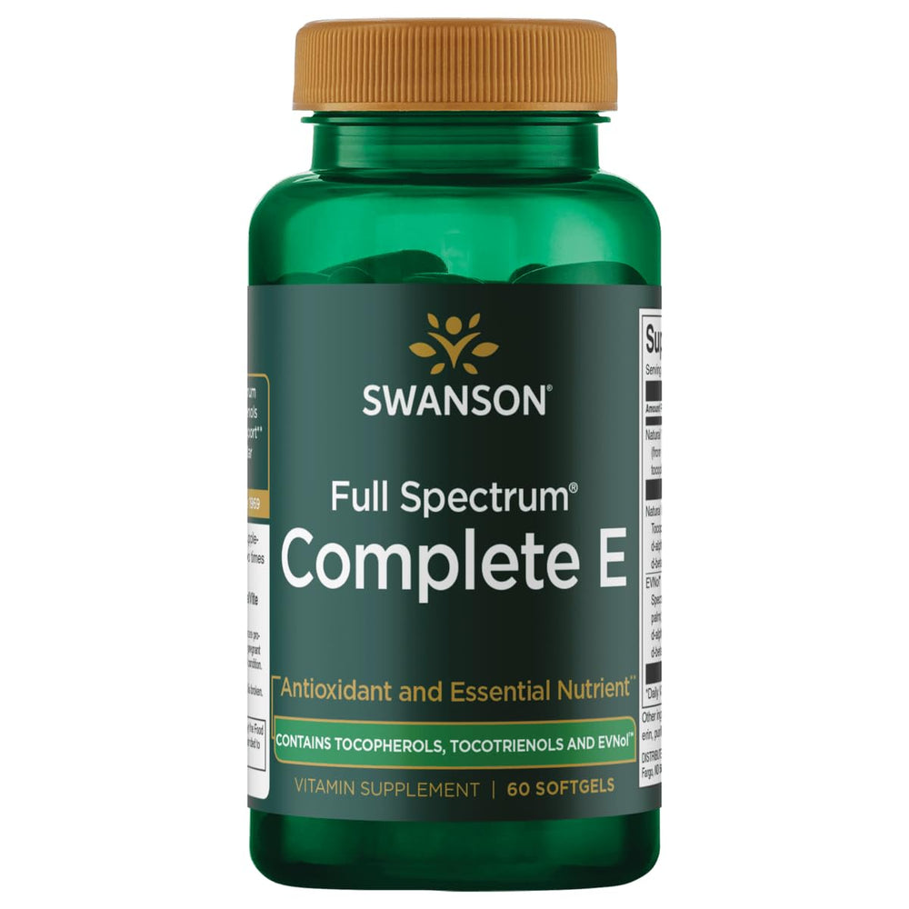 Swanson full-spectrum vitamin E tocopherols softgels bottle for daily wellness