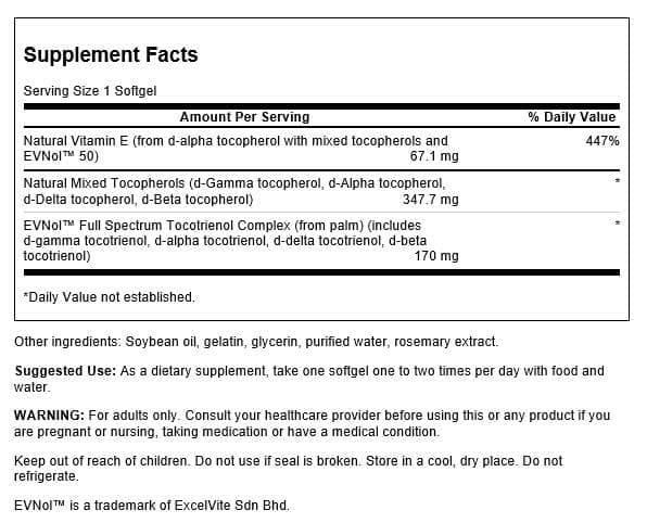 Swanson full-spectrum vitamin E softgels closeup shows natural tocopherols and tocotrienols