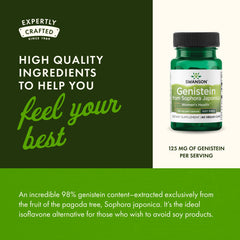 Swanson Genistein bottle on shelf signals trusted quality and reliable manufacturing.