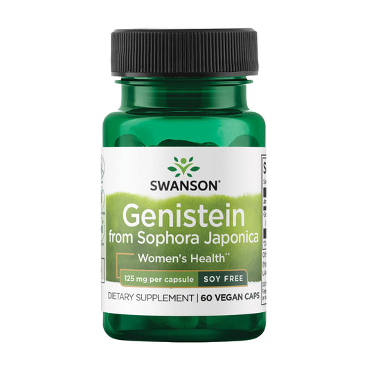Swanson Genistein bottle highlights a plant-based option for women's bone health support.