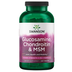 Swanson Glucosamine Chondroitin MSM 3-in-1 bottle supports joint comfort and mobility.