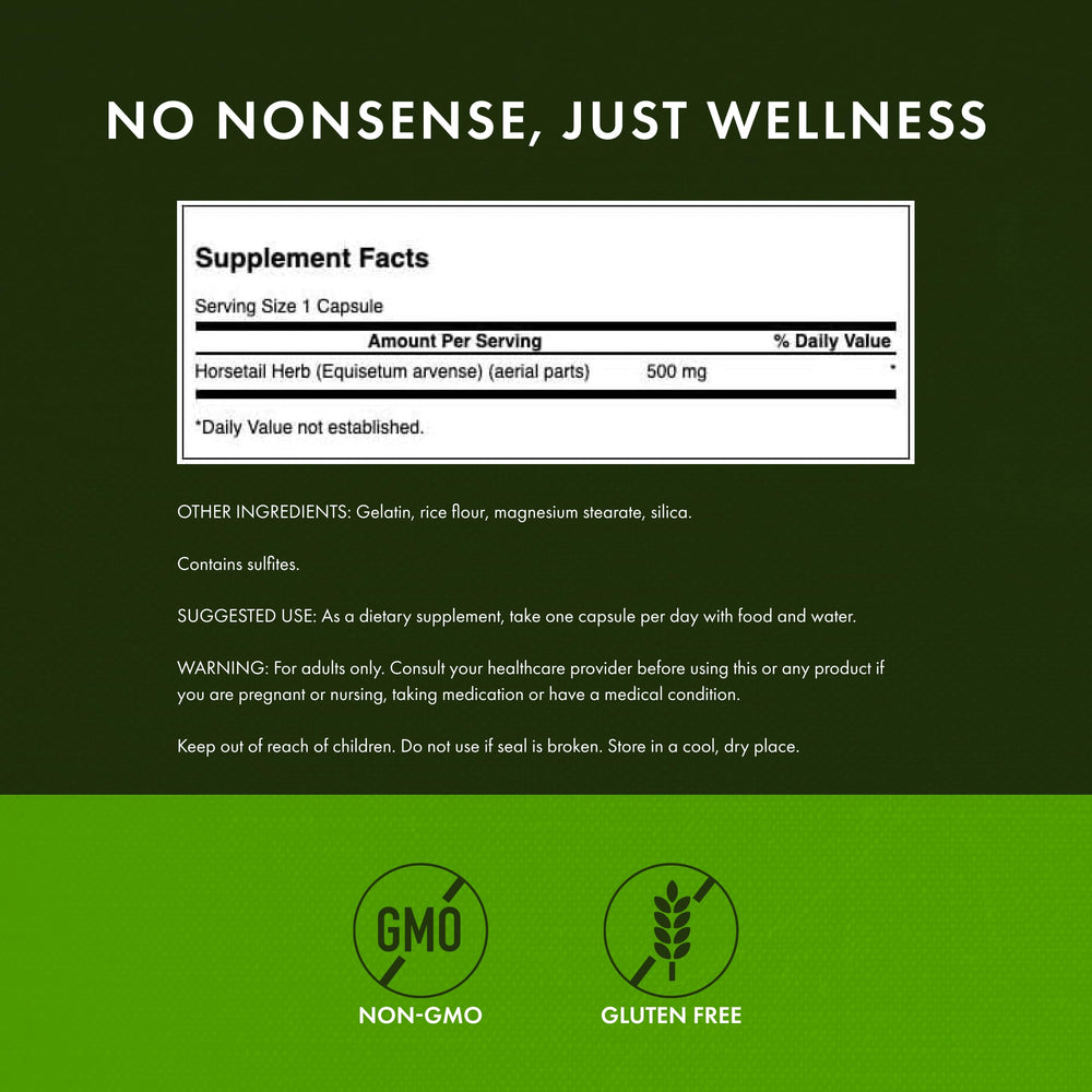 Swanson Horsetail bottle highlights the herbal supplement packaging and product credibility.