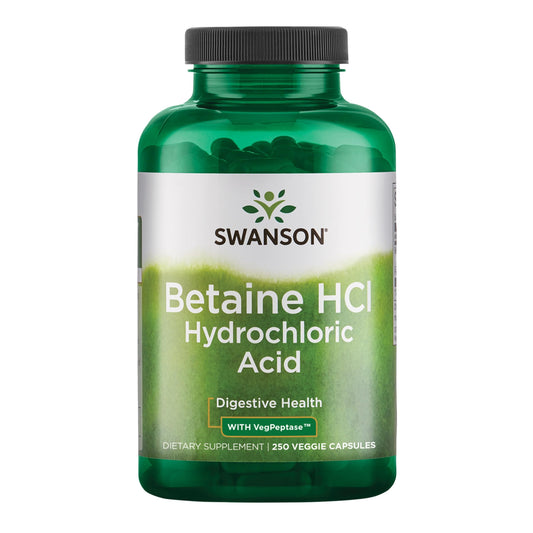 Swanson Hydrochloric Acid with Pepsin bottle for convenient digestion support