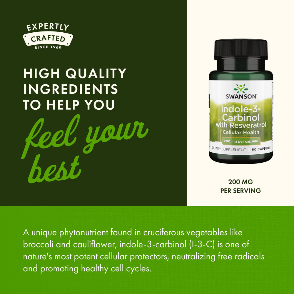 Swanson Indole-3-Carbinol with Resveratrol bottle on desk with water for a simple routine