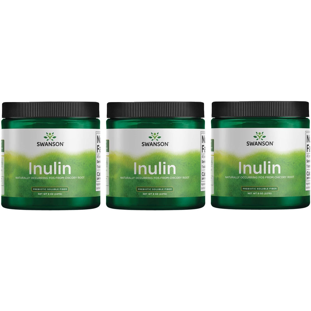 Swanson Inulin bottle front listing prebiotic fiber for daily gut support.