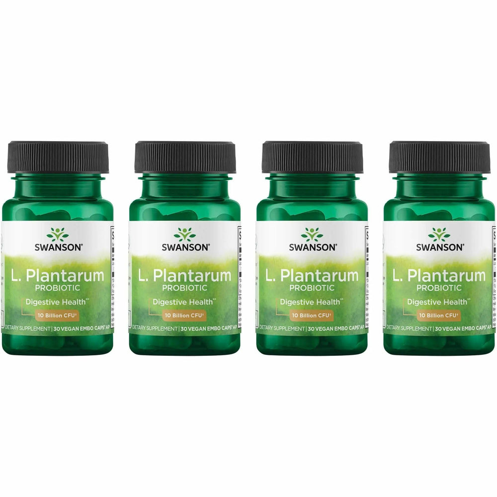 Swanson L. Plantarum bottle close-up showing 10 billion CFUs per capsule for gut support