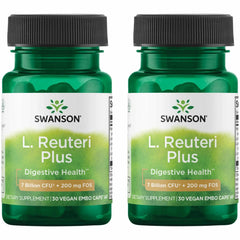 Swanson L. Reuteri Probiotic Plus bottle on kitchen counter for digestive support.