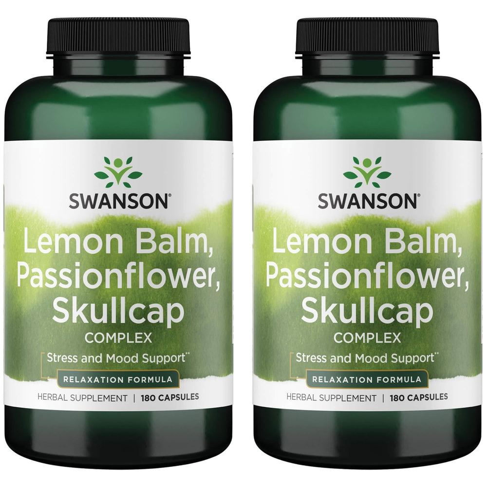 Swanson Lemon Balm Passion Flower Skullcap Complex bottle promotes daily calm and stress support