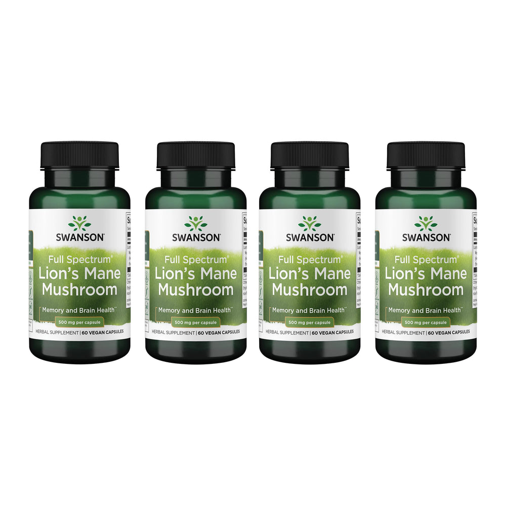 Swanson Lions Mane bottle emphasizes brain health support and full spectrum formula.