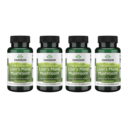 Swanson Lions Mane bottle emphasizes brain health support and full spectrum formula.