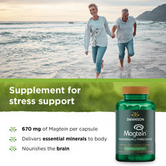 Swanson Magnesium L-Threonate capsules close-up, showing veggie capsules for everyday nervous system support.