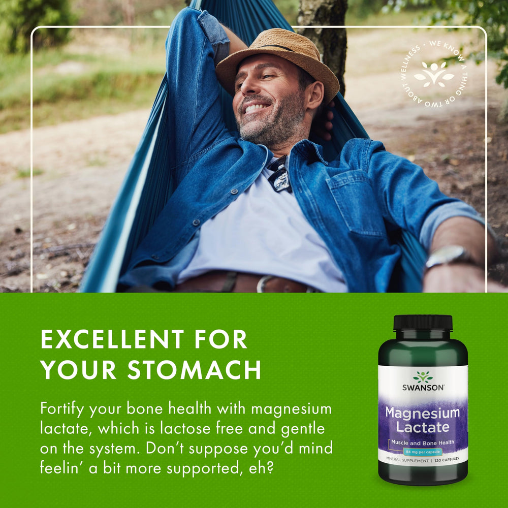 Swanson Magnesium Lactate gluten-free and non-GMO badge visible on box