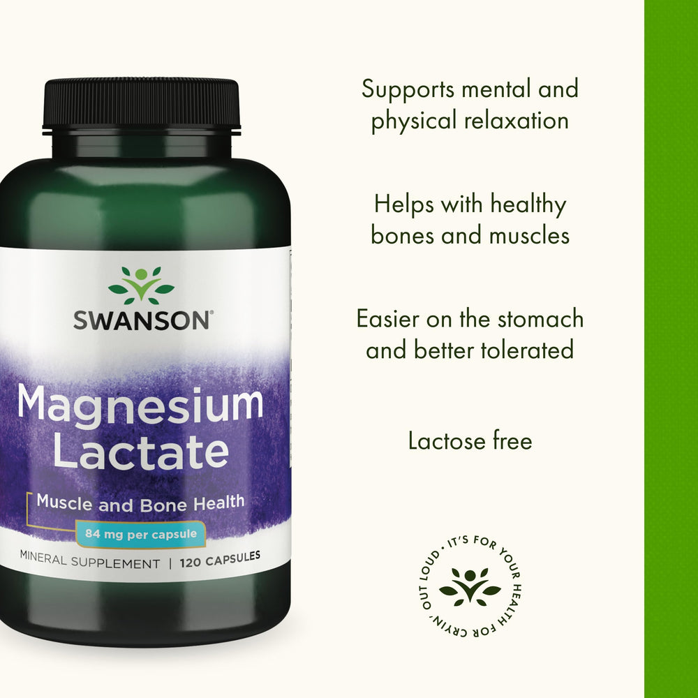 Swanson Magnesium Lactate ingredients label highlights lactose-free magnesium lactate