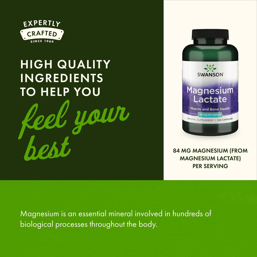Swanson Magnesium Lactate packaging in a 4-pack emphasizes value