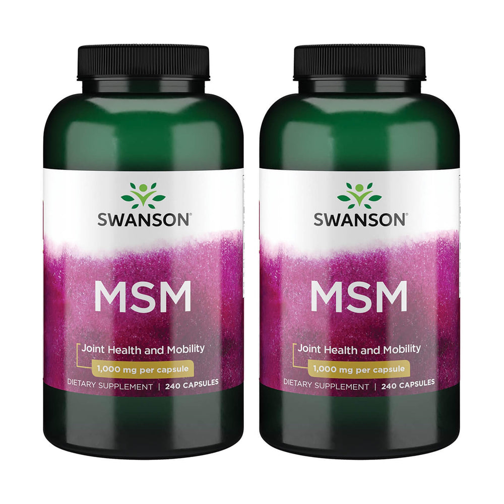Swanson MSM bottle with capsules supports joint mobility.