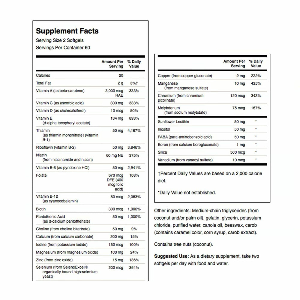 Swanson Multi Without Iron label closeup highlights minerals and phytonutrients