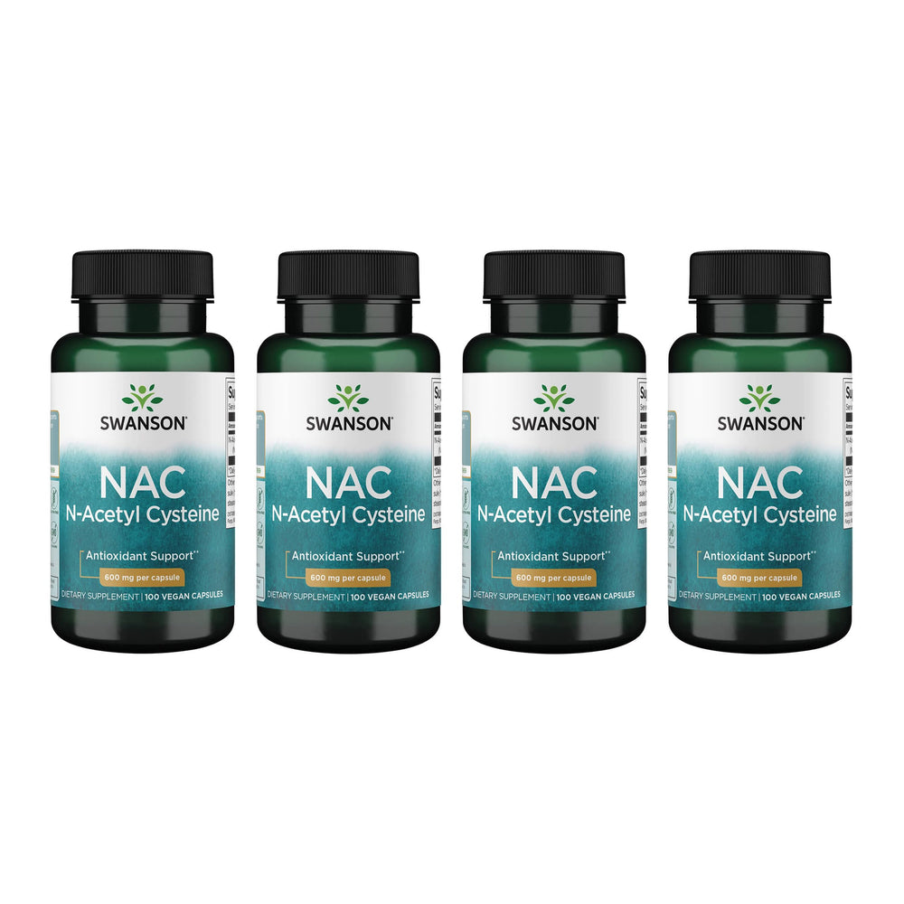 Swanson NAC bottle front with 600 mg capsules for daily support.