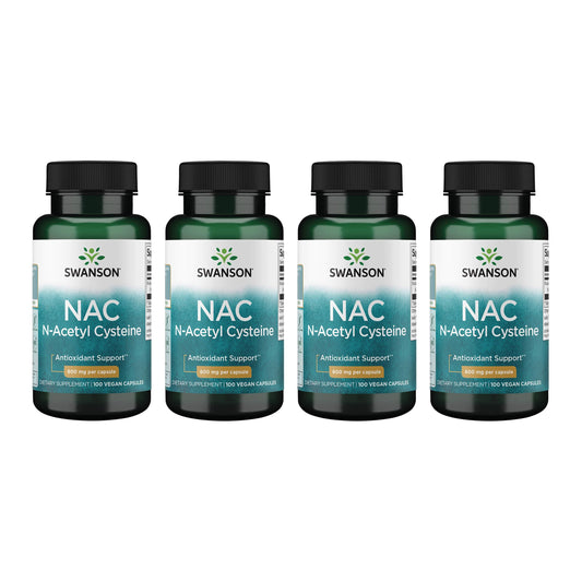 Swanson NAC bottle front with 600 mg capsules for daily support.
