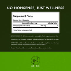 Swanson Naringin ingredients label close-up showing citrus bioflavonoid sourcing and purity.