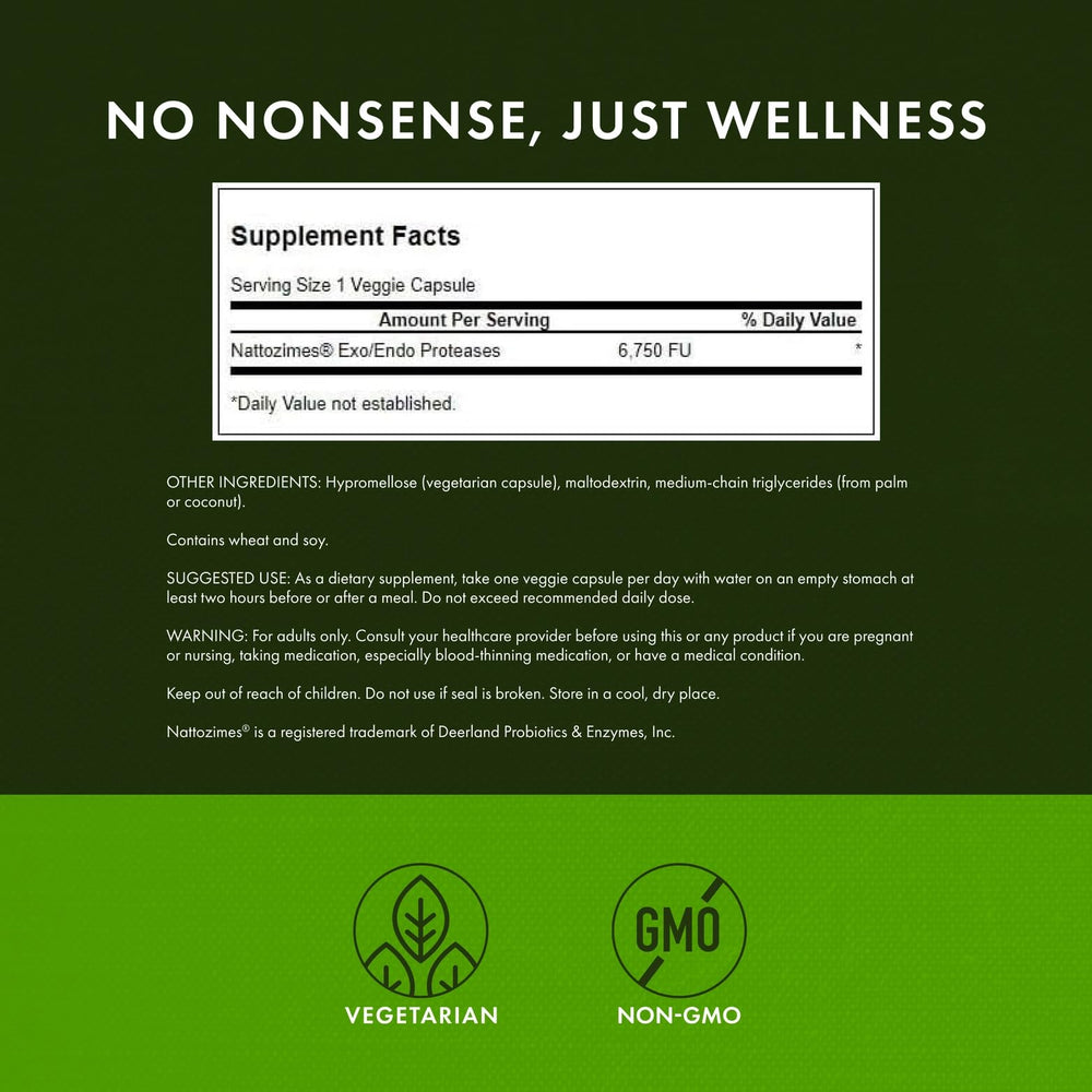 Close-up of Nattozimes capsules illustrating 60-veg count per bottle