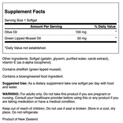 Swanson New Zealand Green Lipped Mussel Oil softgels — convenient daily capsules for ongoing joint support.