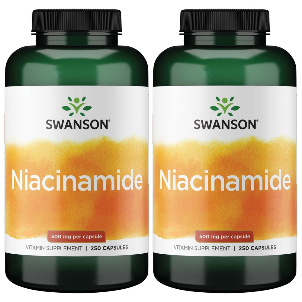 Swanson Niacinamide 500 mg capsules in bottle for skin support and energy.