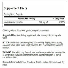 Swanson Niacinamide 500 mg capsules on a clean, professional label.