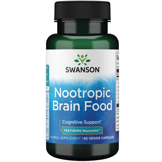 Swanson Nootropic Brain Food bottle label featuring Neumentix for daytime focus