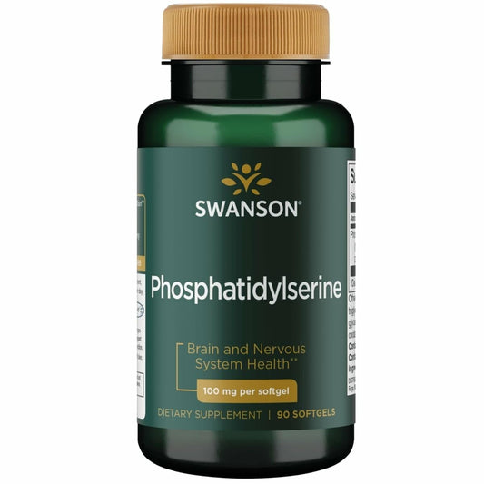 Swanson phosphatidylserine 100 mg bottle front—potential focus and mental clarity support.