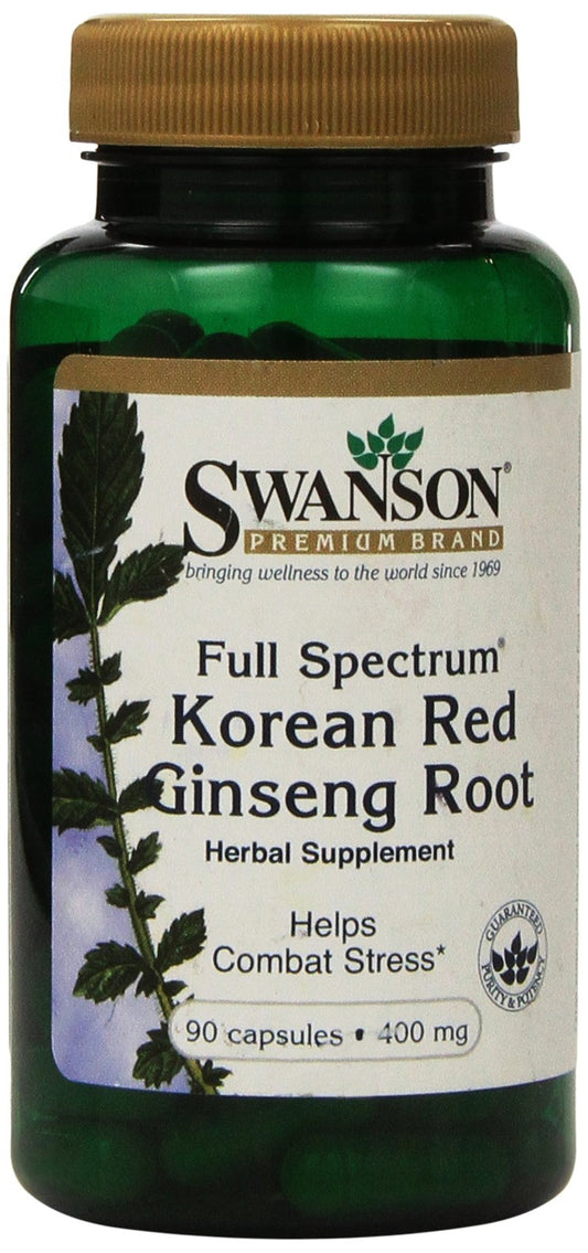 Swanson Premium Full-Spectrum Korean Red Ginseng bottle front supports daily energy and focus