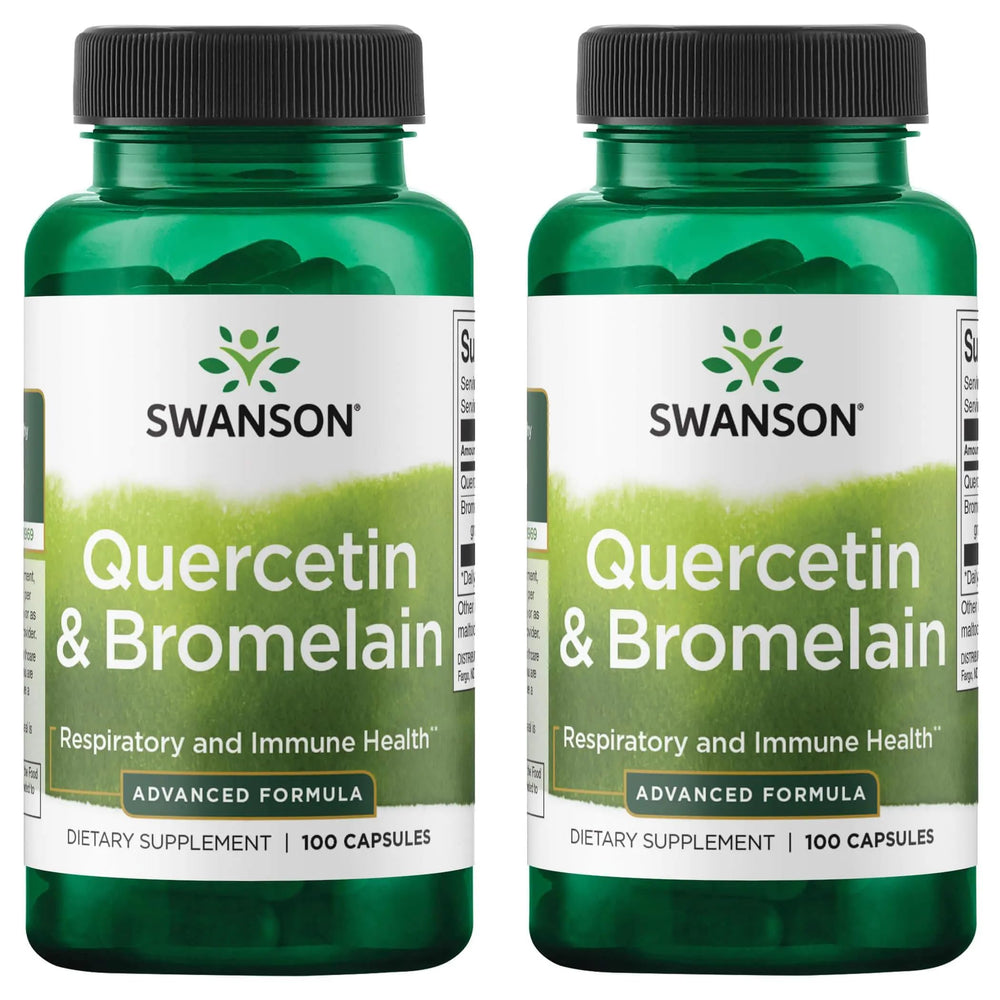 Swanson Quercetin & Bromelain bottle front for respiratory support potential.