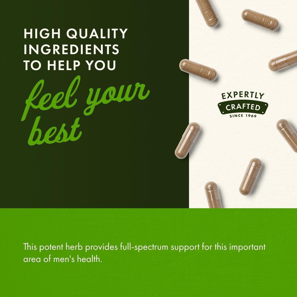 Closeup of Swanson Saw Palmetto label emphasizing GMP quality and third-party testing.