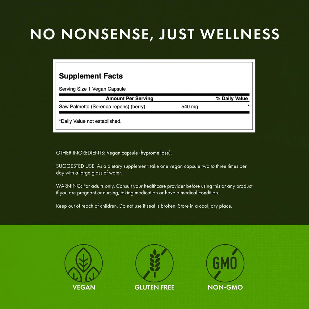 Swanson Saw Palmetto 4-pack box displaying value and ongoing prostate support benefits.