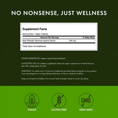 Swanson Saw Palmetto 4-pack box displaying value and ongoing prostate support benefits.