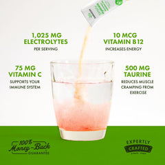 Glass with Swanson Simply Hydrate ready to drink, showing crisp flavor