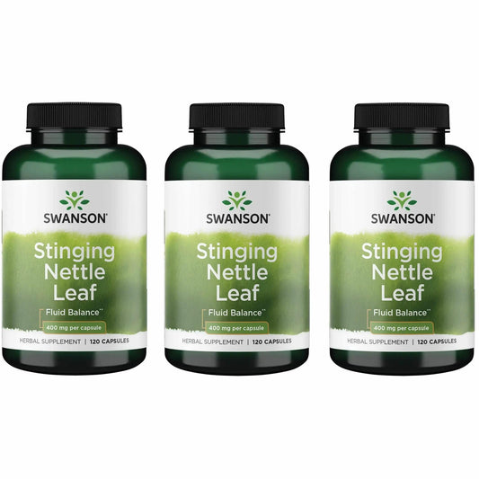 Swanson Stinging Nettle Leaf bottle front highlighting 400 mg capsules for urinary and respiratory support.