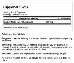 Swanson Stinging Nettle Leaf capsules closeup emphasizing potency and daily use.
