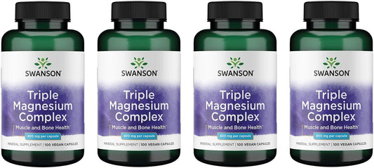 Swanson Triple Magnesium Complex bottle front, daily mineral support on display