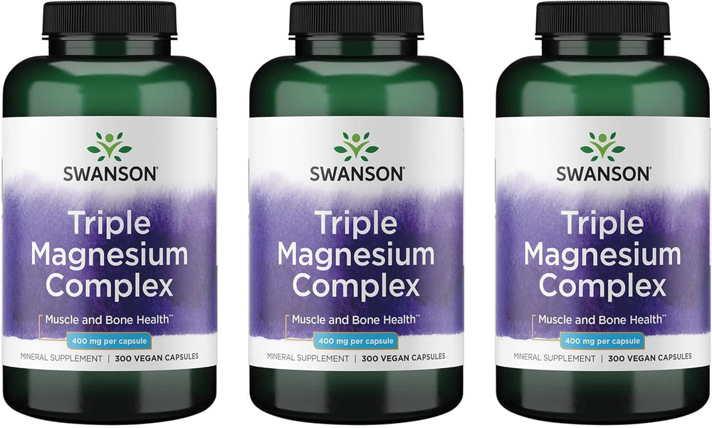 Swanson Triple Magnesium Complex bottle front – magnesium trio for energy and muscle support