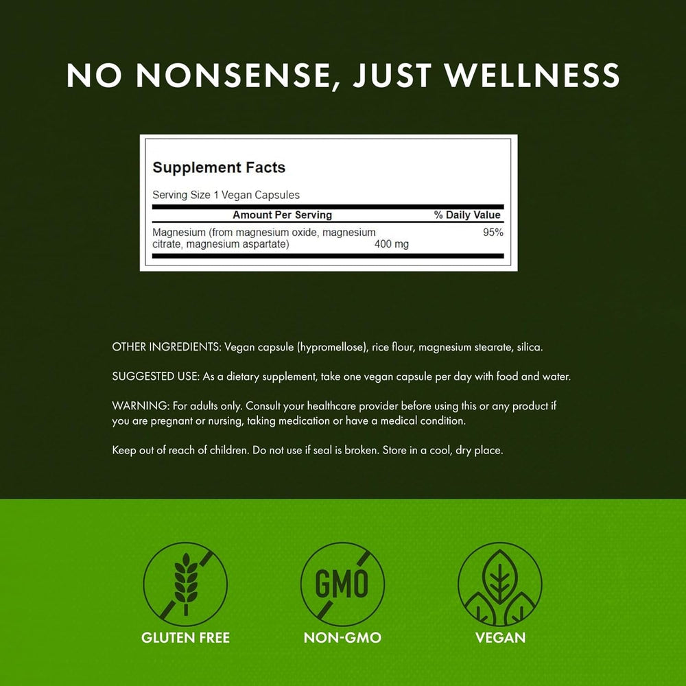 Swanson Triple Magnesium Complex capsules close-up highlighting the citrate, oxide, and aspartate blend.
