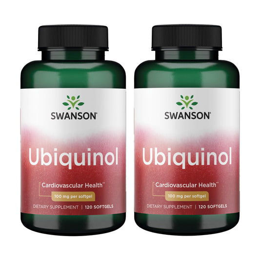 Swanson Ubiquinol 100 mg softgels bottle promotes heart health support.