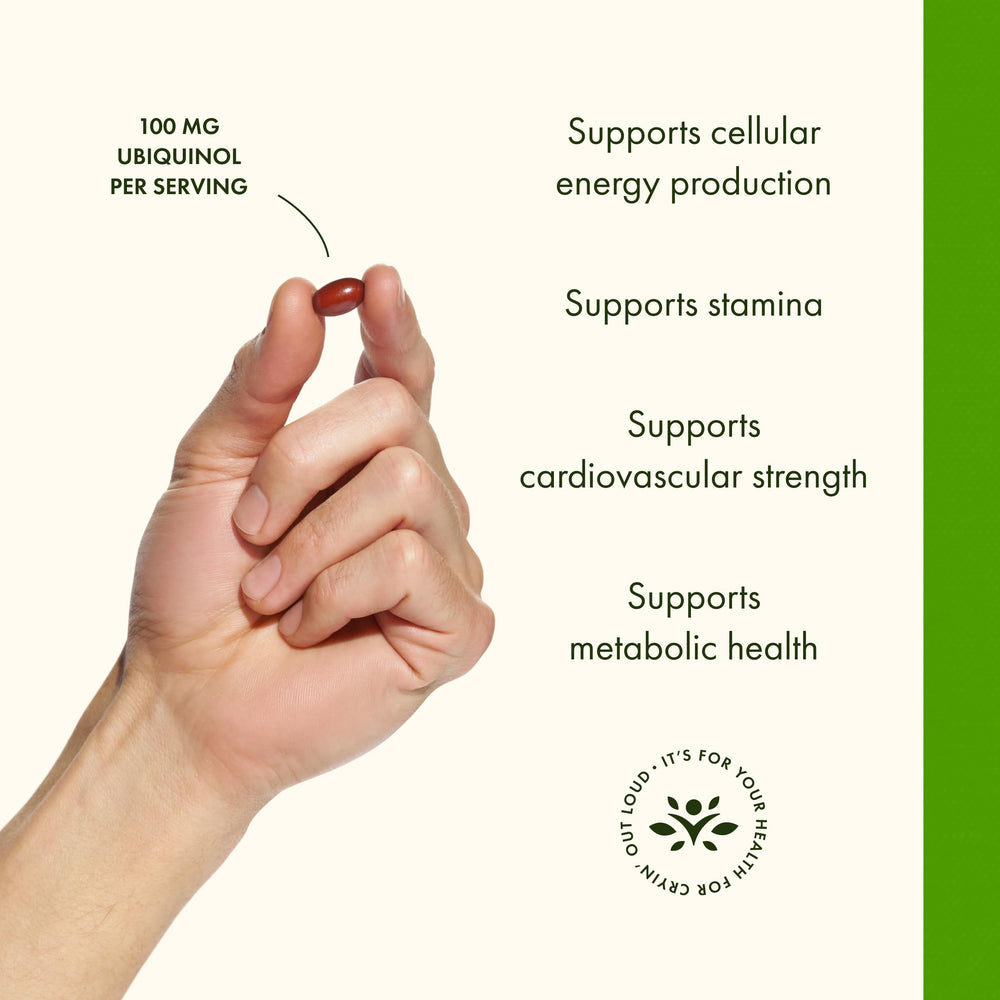 Swanson ubiquinol bottle label emphasizing non-GMO formulation.